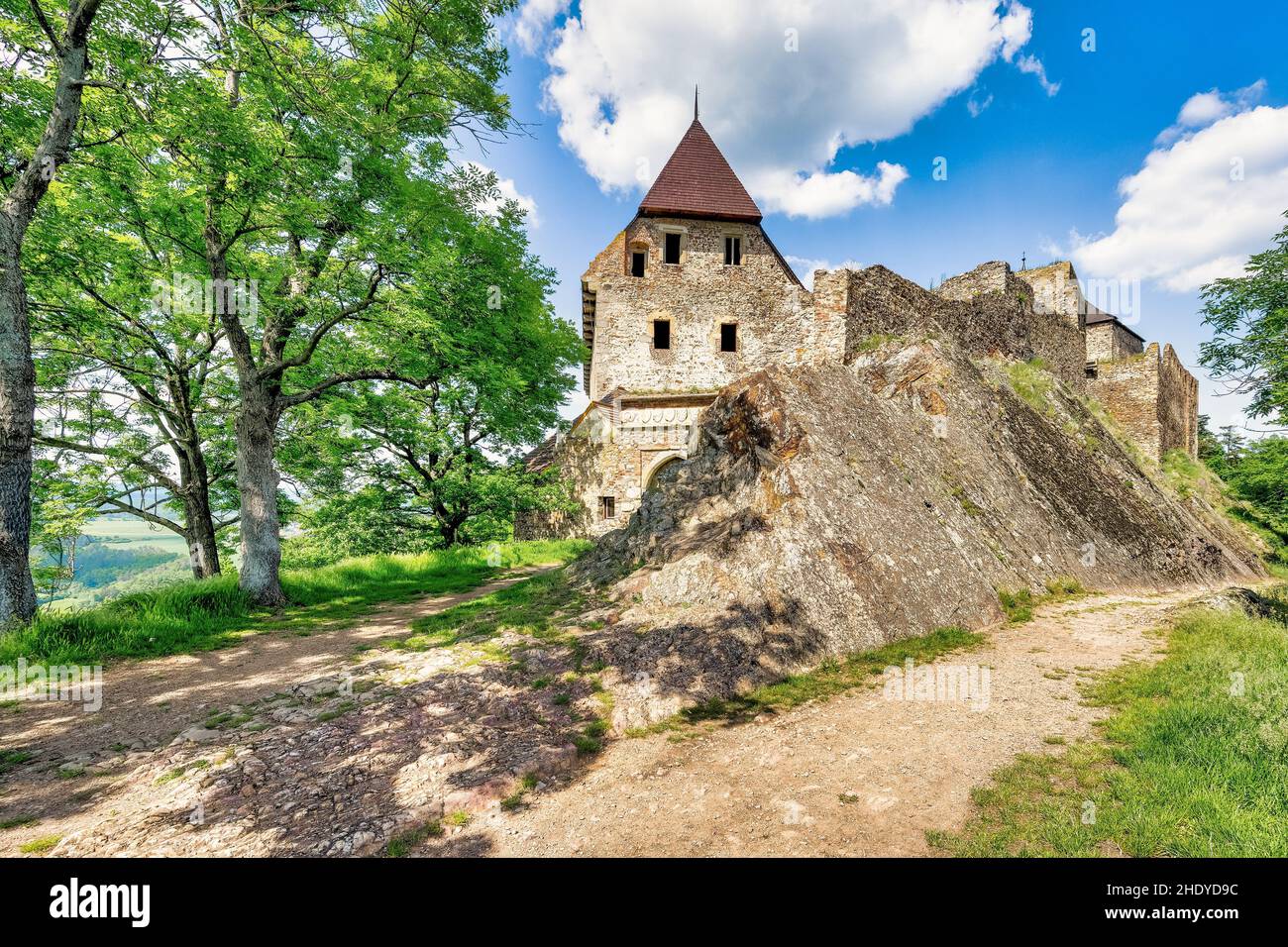Ruin of Tocnik Castle. Old stronghold in Czech Republic. Stock Photo