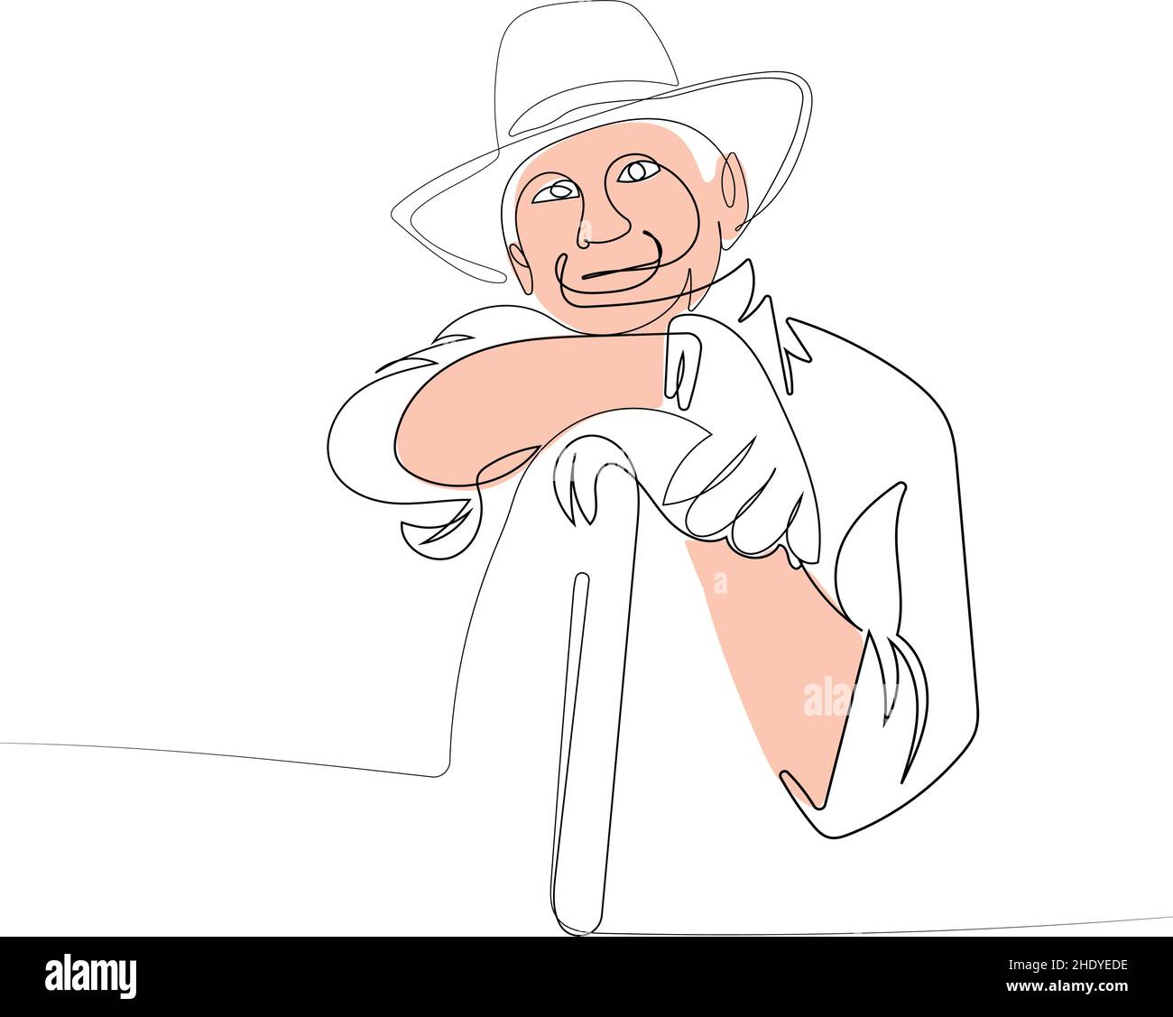 Continuous one line drawing of portrait old farmer Stock Vector