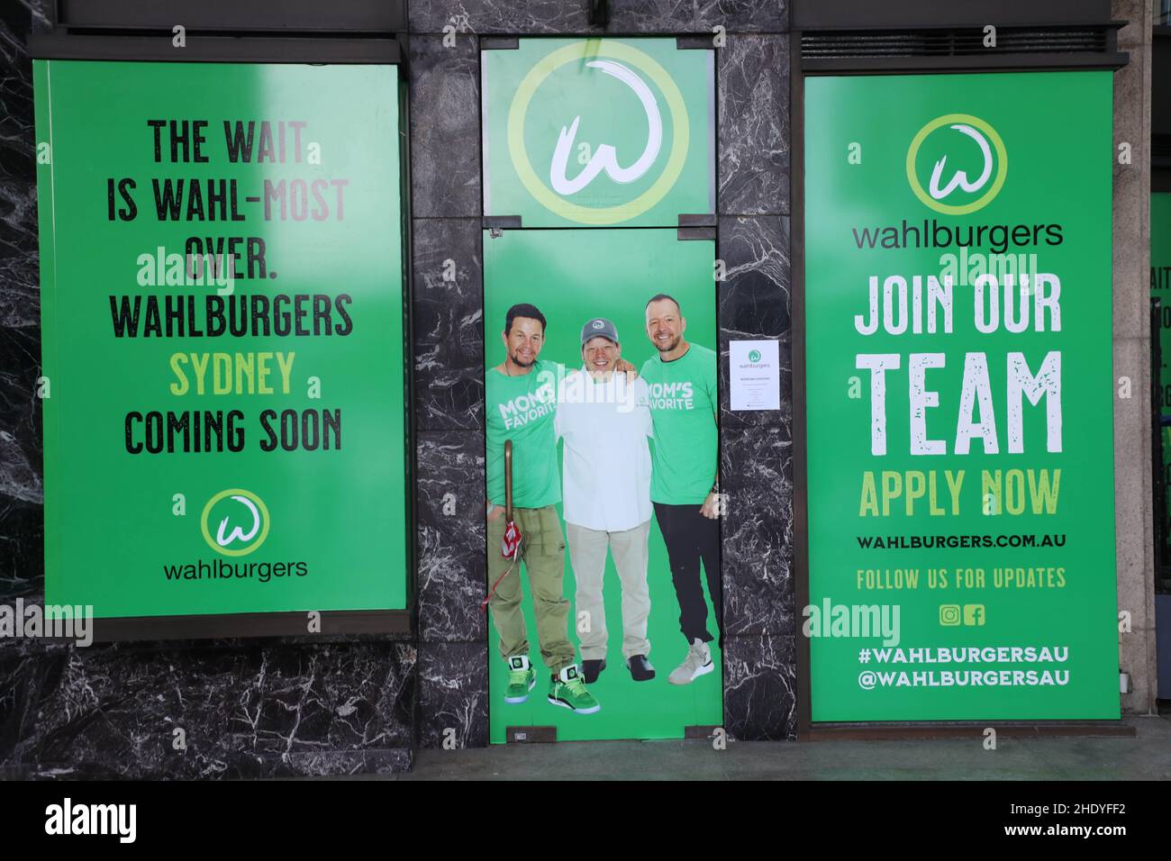 Hollywood star Mark Wahlberg's burger chain Wahlburgers is expected to open its first Australian store soon, located at 7 Macquarie Street, Opera Quay Stock Photo