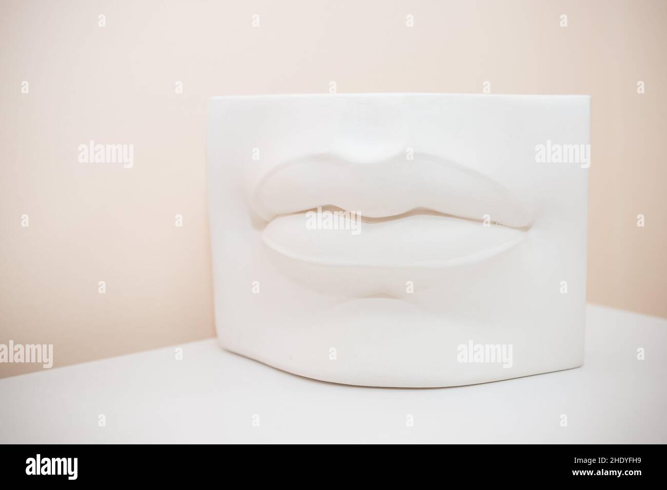Lips plaster casting in a sculpting studio used for clay modelling