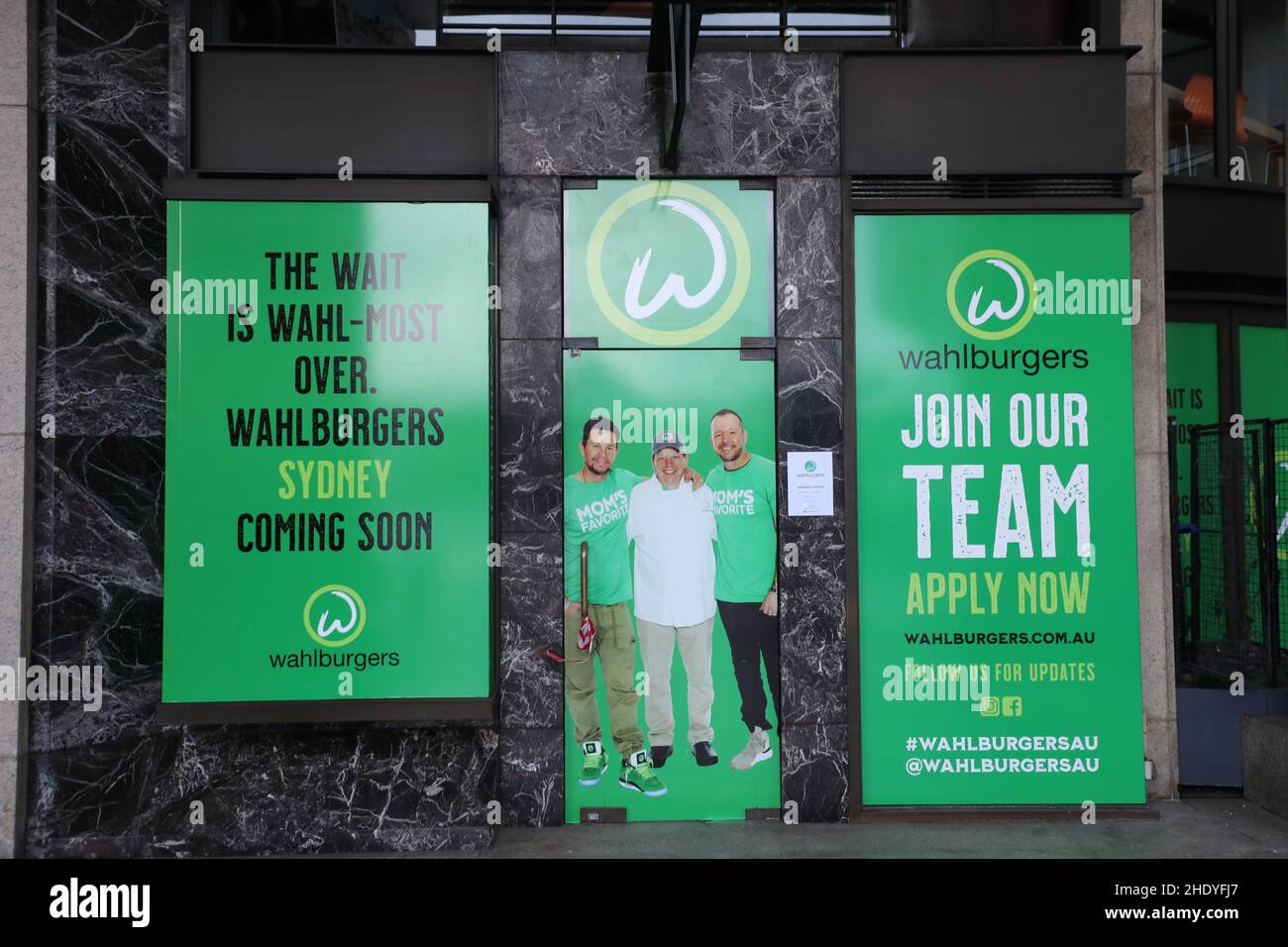 Hollywood star Mark Wahlberg's burger chain Wahlburgers is expected to open its first Australian store soon, located at 7 Macquarie Street, Opera Quay Stock Photo