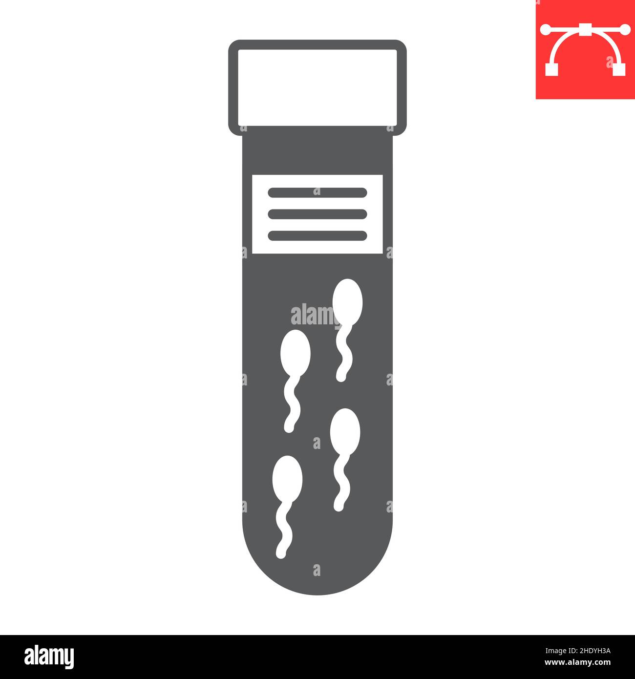 Sperm in test tube glyph icon, medical and lab, sperm in tube vector icon, vector graphics, editable stroke solid sign, eps 10. Stock Vector