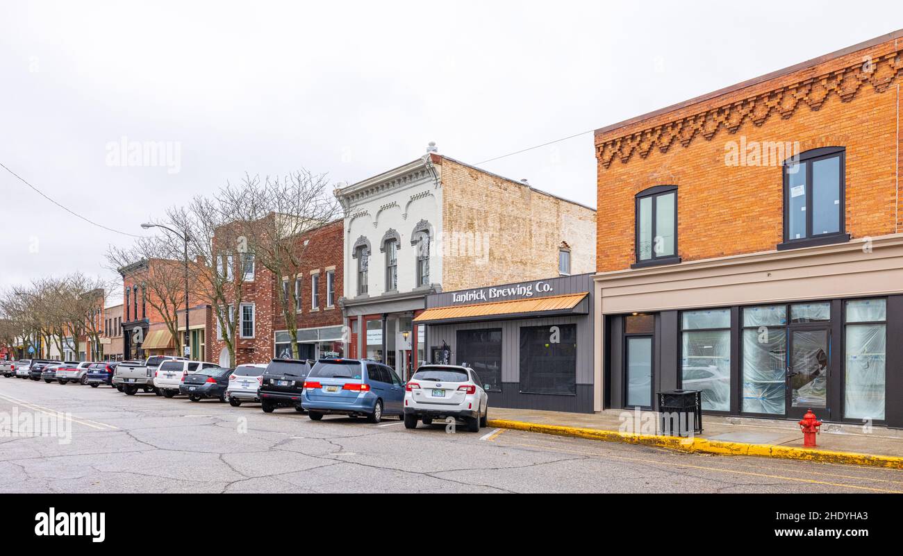 Allegan, Michigan, USA October 21, 2021 The old business district on