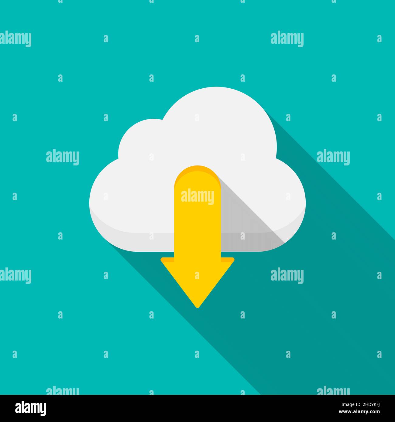 cloud save vector icon download, flat design, long shadow Stock Vector