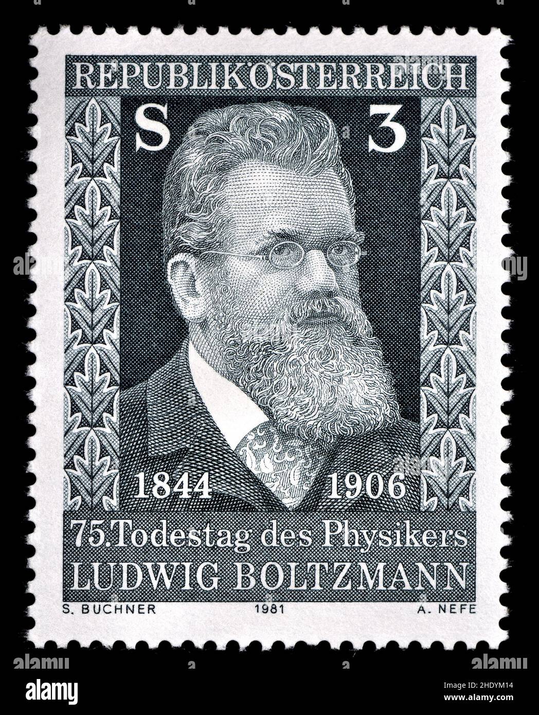 Austrian postage stamp (1981) : Ludwig Eduard Boltzmann (1844 – 1906) Austrian physicist and philosopher. Stock Photo