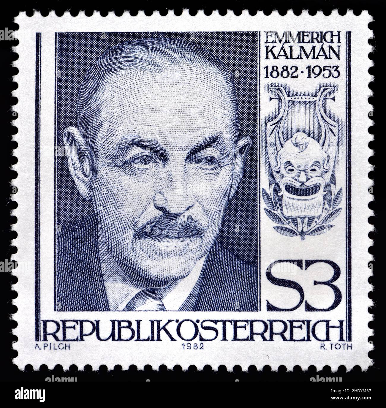 Austrian postage stamp (1982) : Emmerich Kálmán (Hungarian: Kálmán Imre; 1882 – 1953) Hungarian composer of operettas and a prominent figure in the de Stock Photo