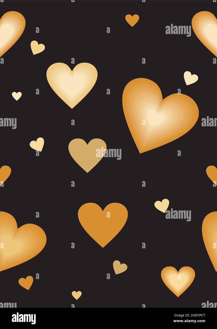 Valentine's day seamless pattern with gold ornate hearts on black ...