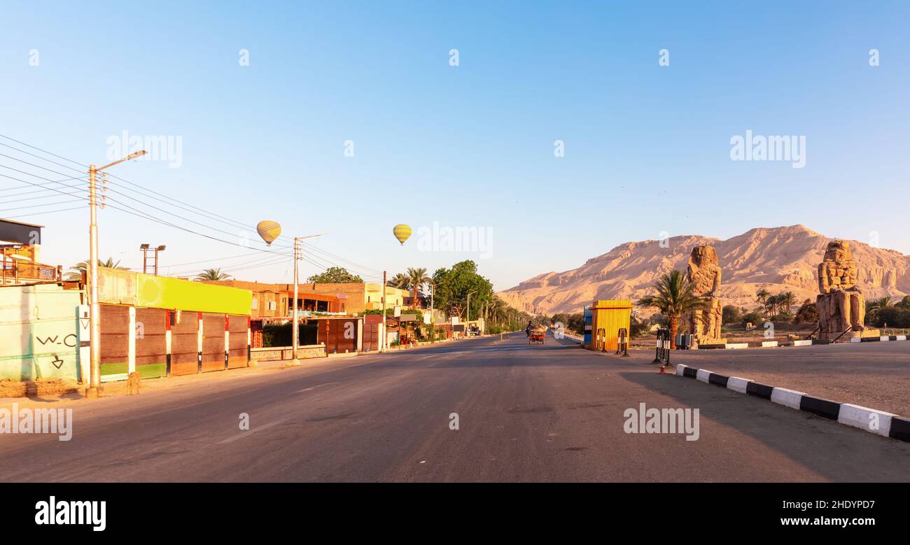 street, colossi of memnon, thebes-west, road, roads, streets, colossi of memnons, thebes-wests Stock Photo