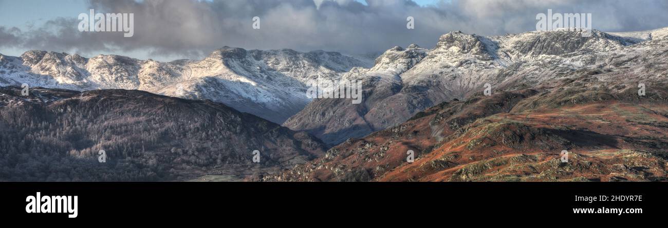 Langdale Pikes from Loughrigg Fell, Lake District, Cumbria Stock Photo