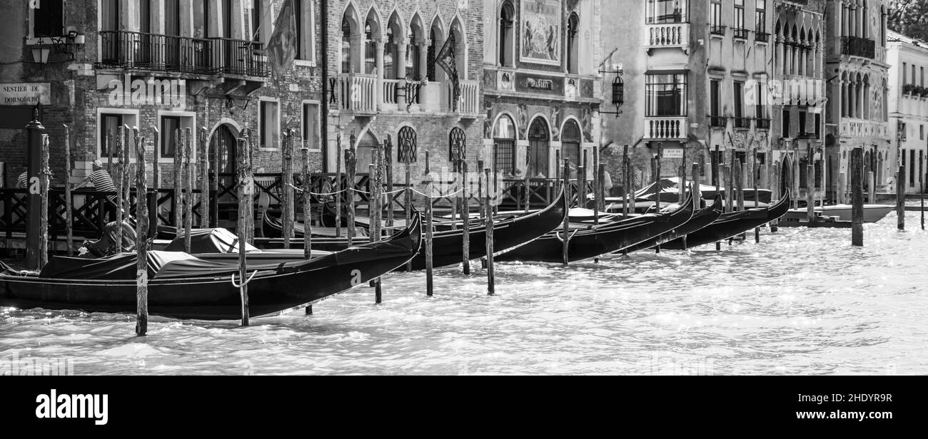 Gondolas along Grand Canal in Venice Stock Photo