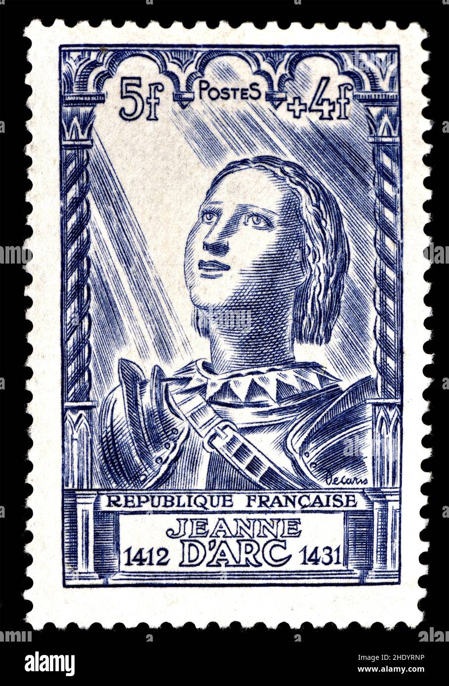 French postage stamp (1946) :  / Jeanne d'Arc ( c1412 – 1431),  'The Maid of Orléans' Stock Photo