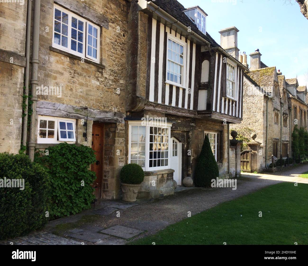 Houses in the Cotswolds town of Burford, UK.  Burford is a town on the River Windrush, in the Cotswold hills. Stock Photo