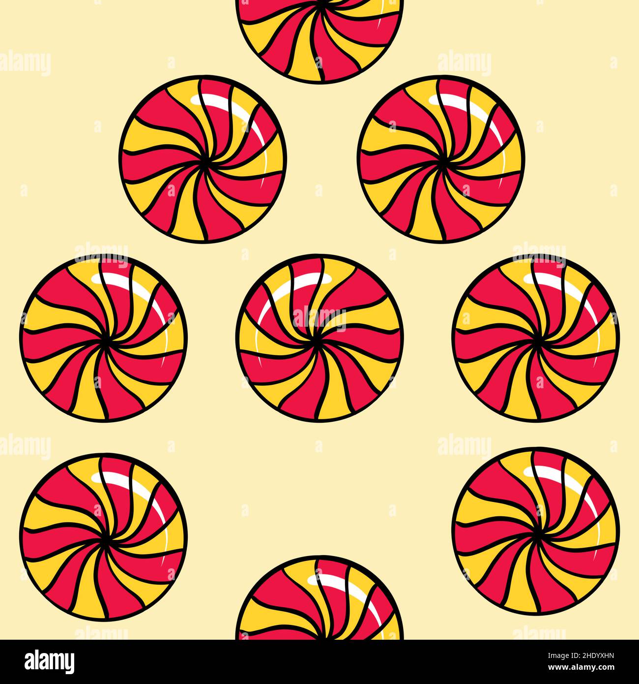 Seamless raster pattern candy lollipop in a round shape of different ...