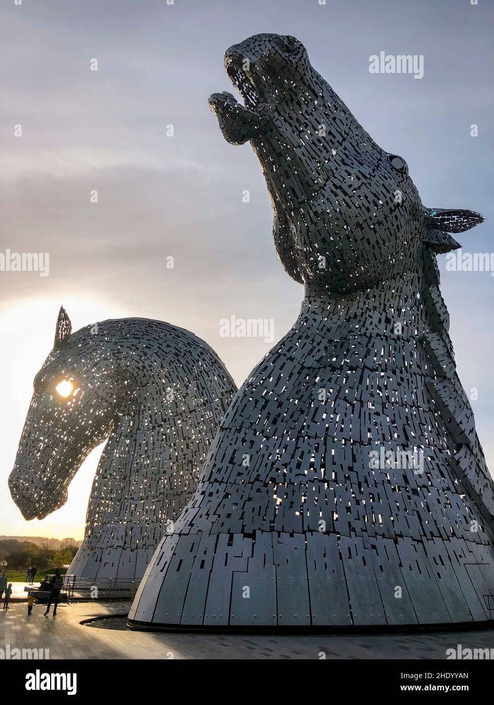 The Kelpies in Falkirk, Scotland. Two 30m high (98ft) horsehead