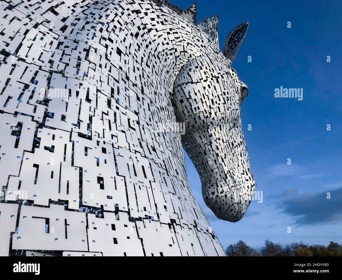 The Kelpies in Falkirk, Scotland. Two 30m high (98ft) horsehead