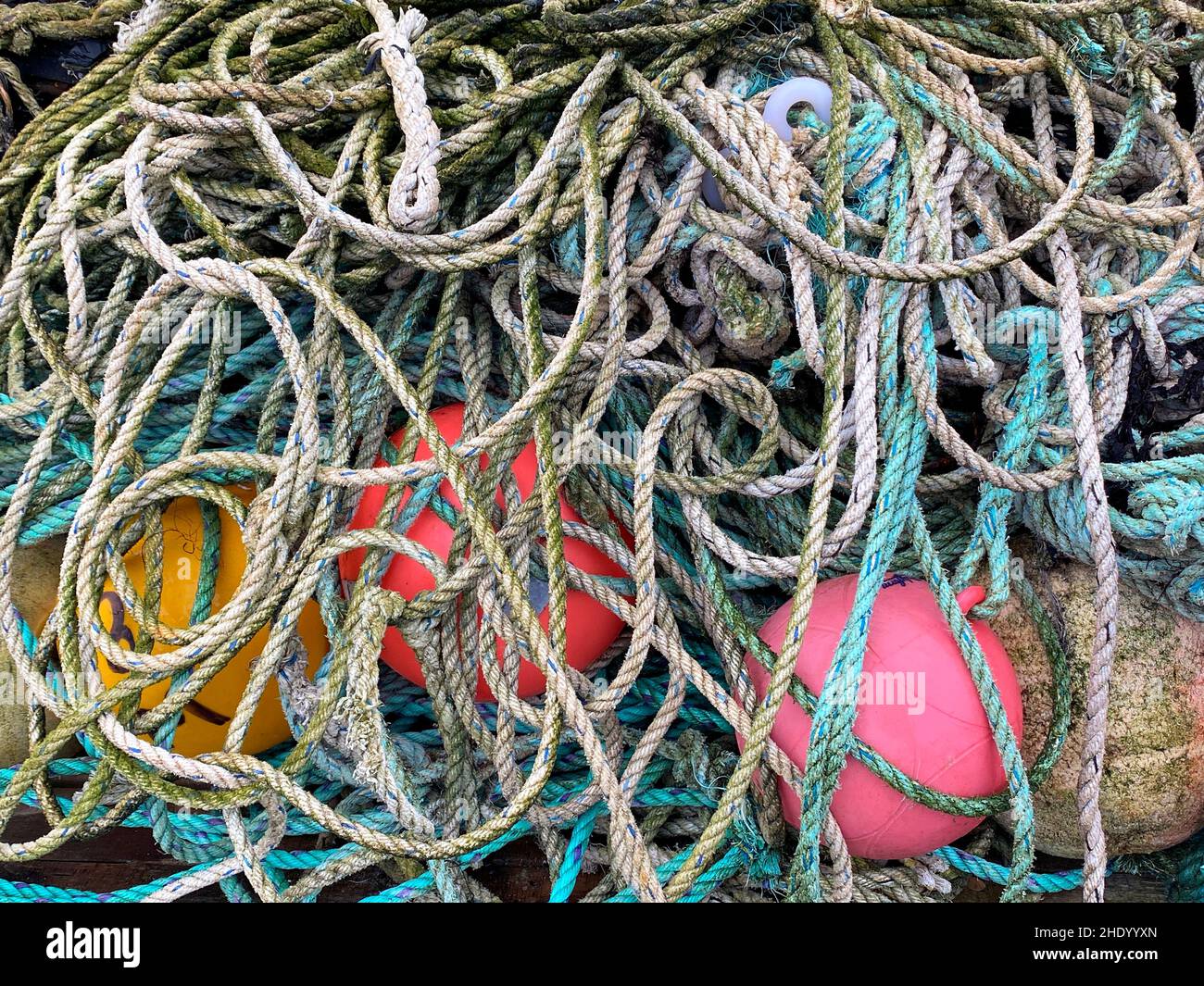 Fishing gear in the harbor in the coastal village of Helmsdale in  Sutherland on the east coast of Scotland Stock Photo - Alamy