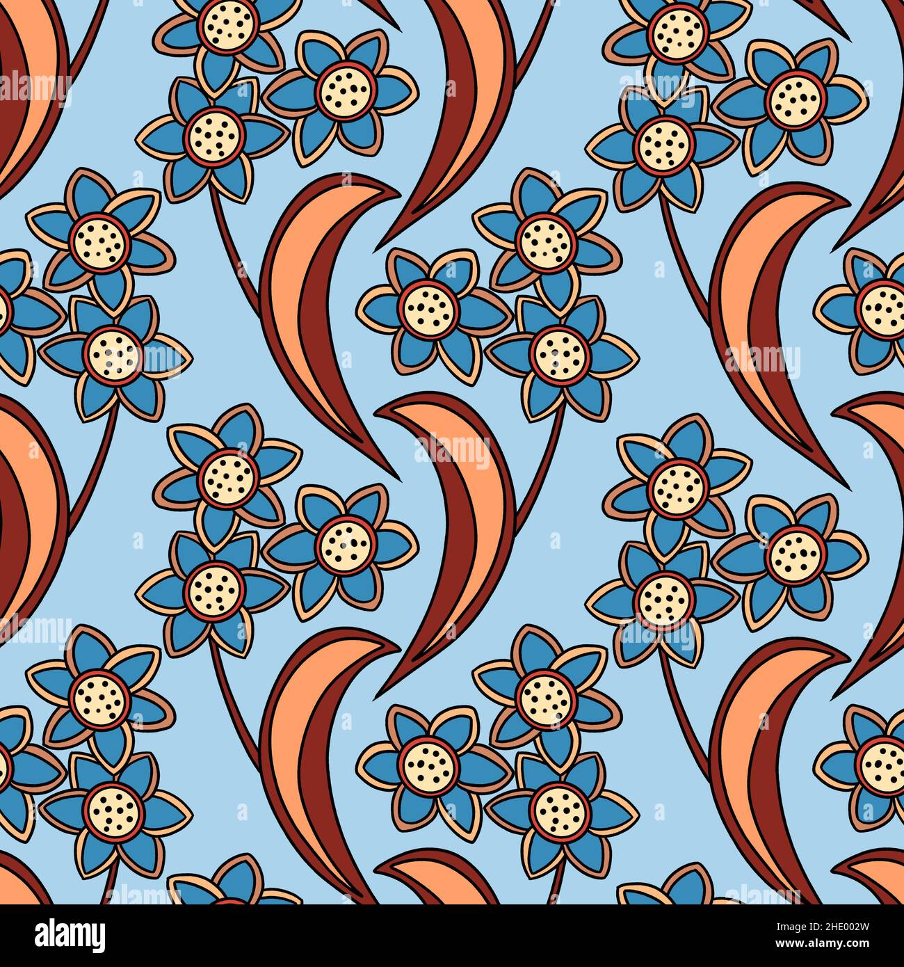 Illustration raster seamless paisley pattern with patterns on a blue background. High quality illustration Stock Photo