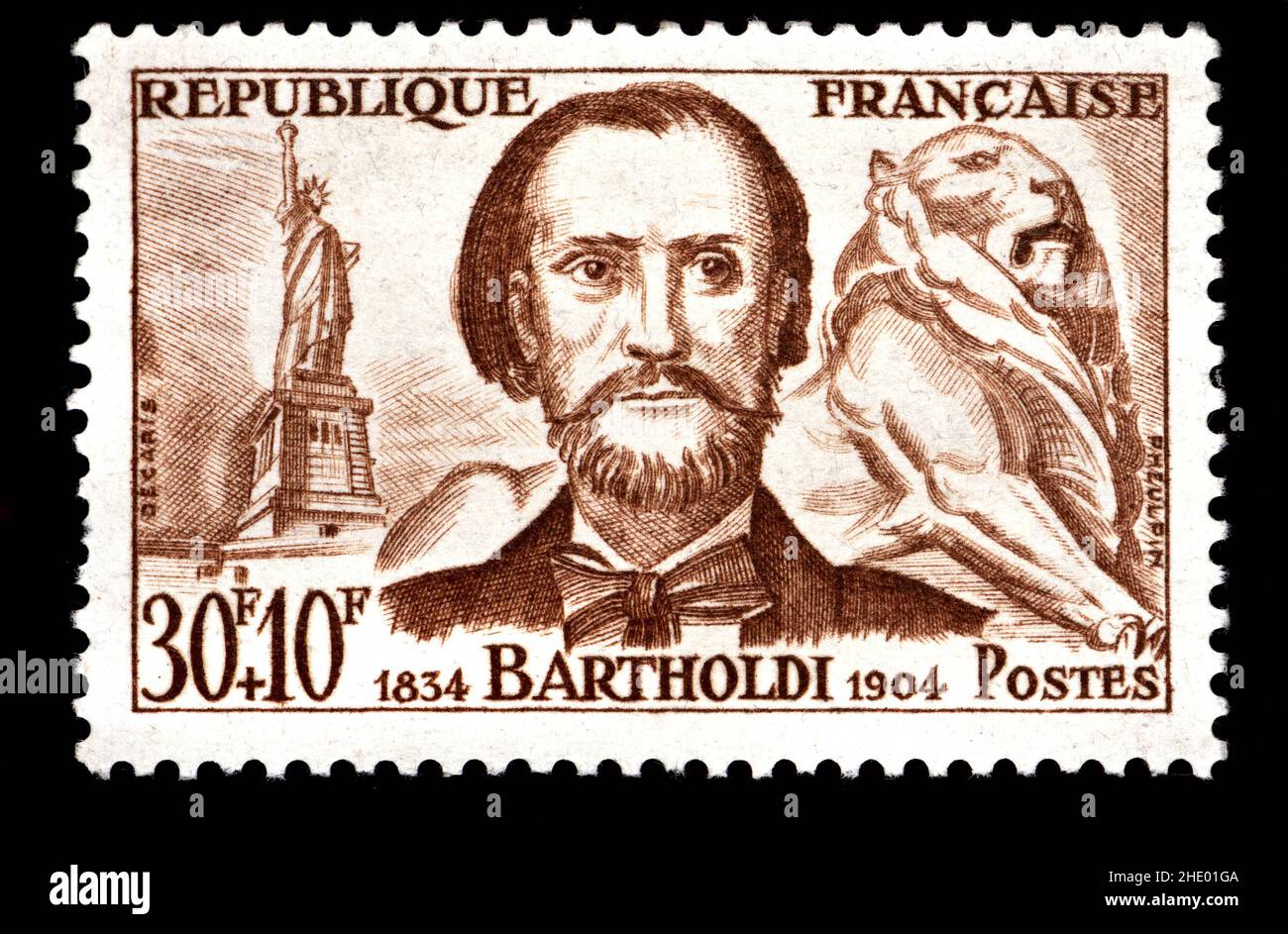 French postage stamp (1959) : Frédéric Auguste Bartholdi (1834 – 1904) French sculptor and painter Stock Photo