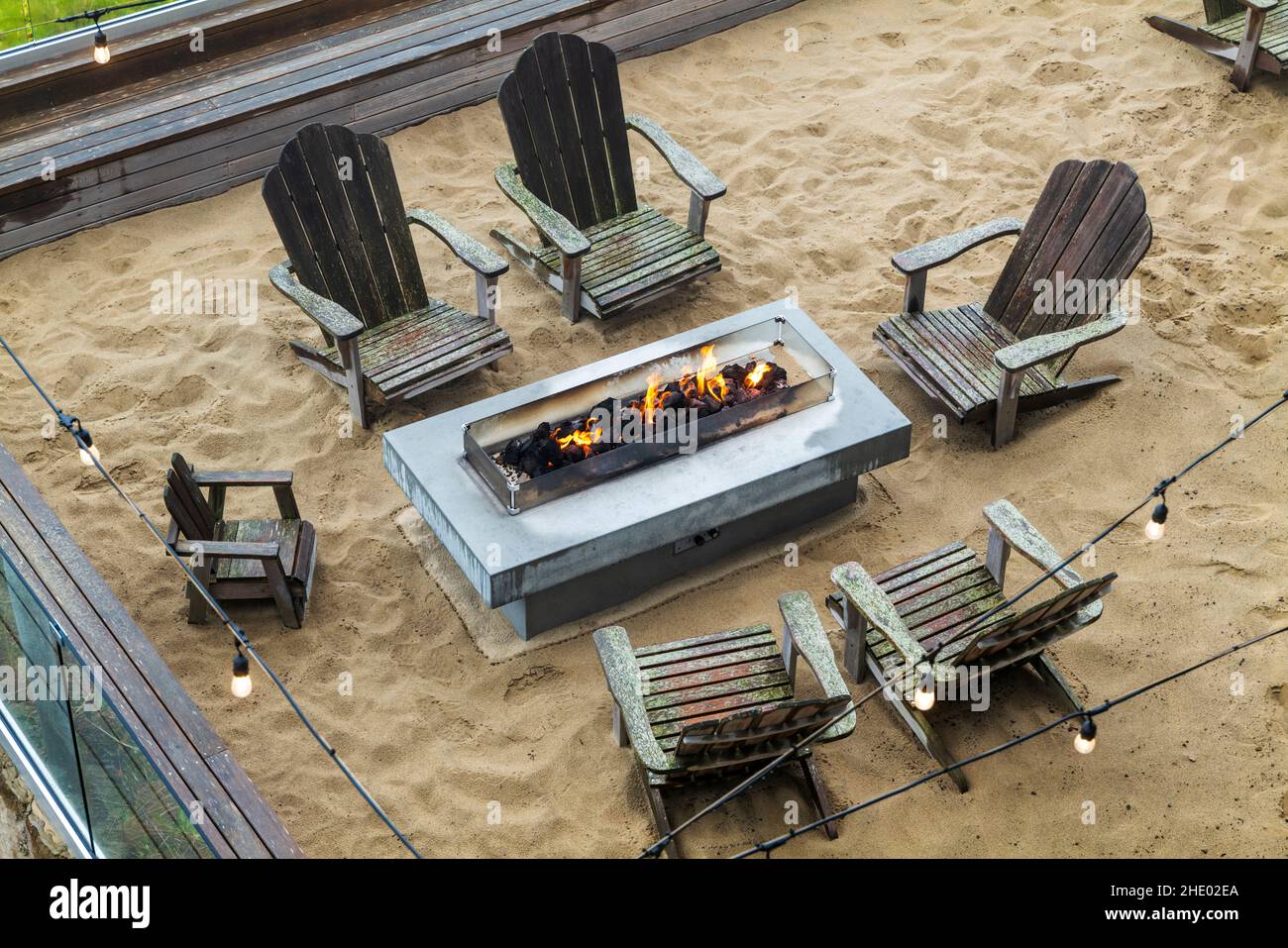 Overhead view of sand covered patio; Elizabeth Oceanfront Suites; hotel; Newport; Oregon; USA Stock Photo