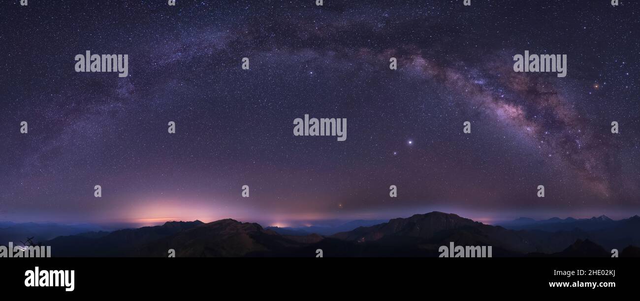 Beautiful view of a landscape with hills under the Milky Way Stock ...