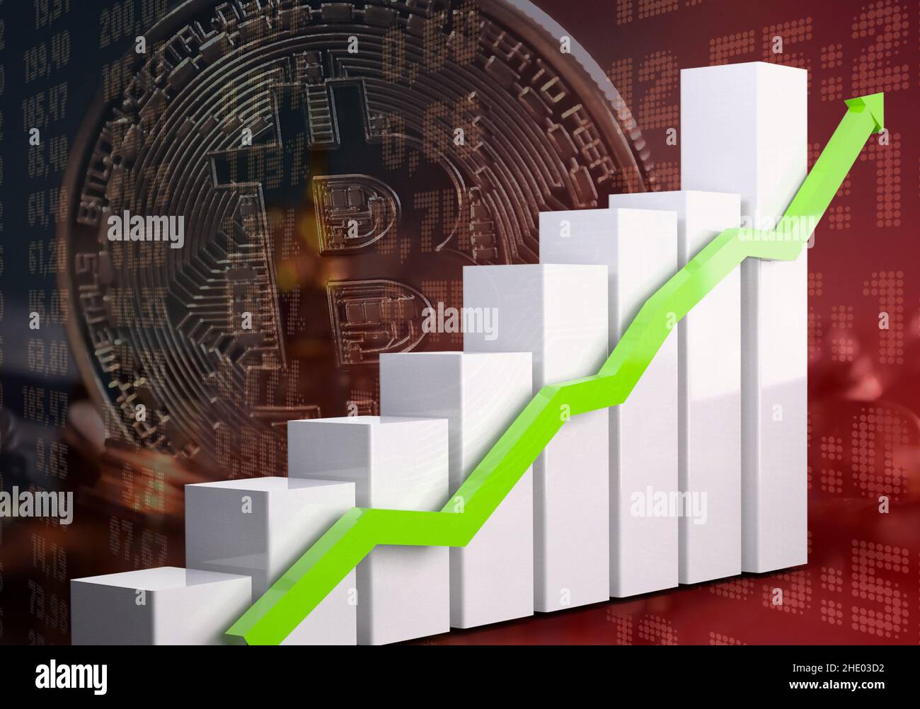 Bitcoin and bar chart with rising arrow Stock Photo - Alamy