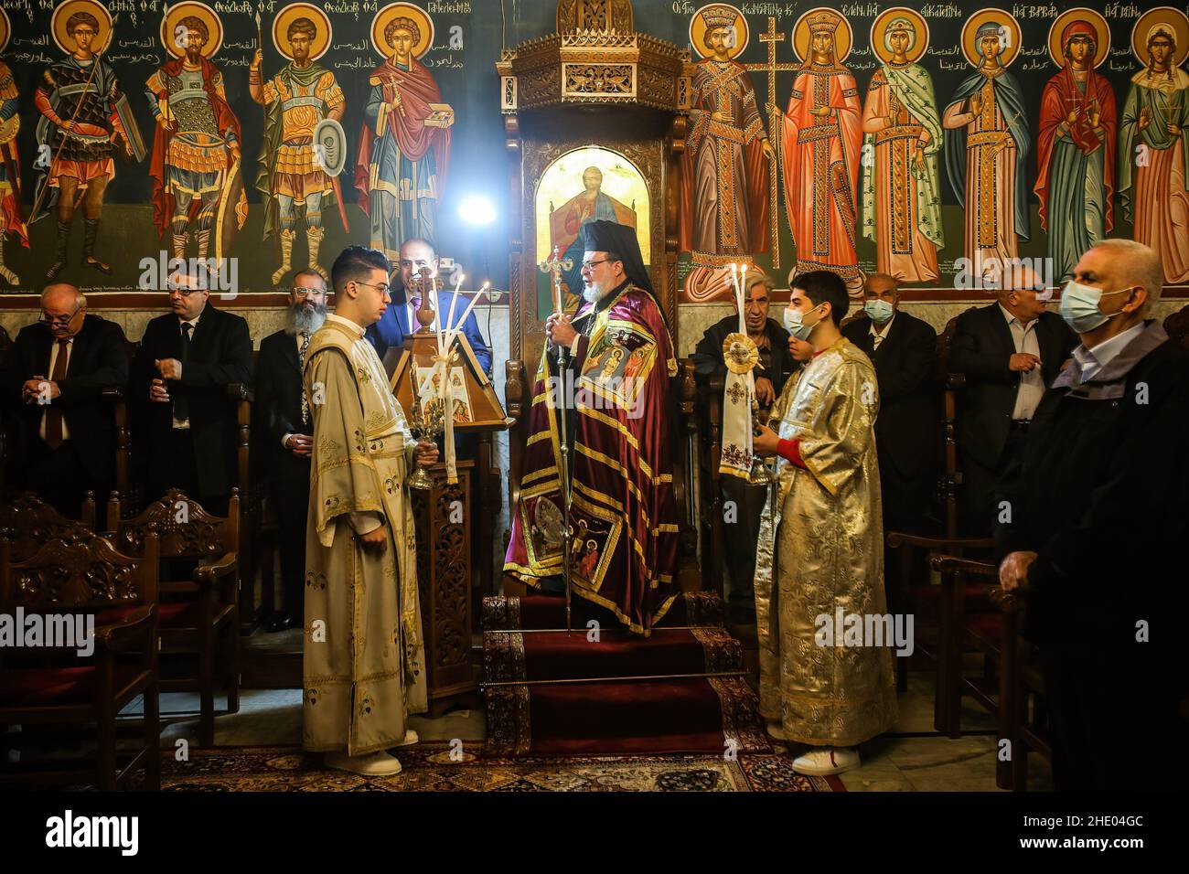 Greek Orthodox Christmas 2022 In Greece A Priest Leads Mass At The Saint Porphyrios Greek Orthodox Church. The  Majority Of Orthodox Believers Celebrate Christmas On January 7. The  Churches In Romania, Bulgaria, Cyprus And Greece Mark It On