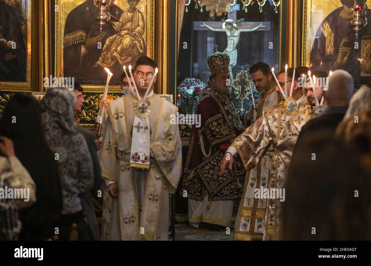 Greek Orthodox Christmas 2022 In Greece A Priest Leads Mass At The Saint Porphyrios Greek Orthodox Church. The  Majority Of Orthodox Believers Celebrate Christmas On January 7. The  Churches In Romania, Bulgaria, Cyprus And Greece Mark It On