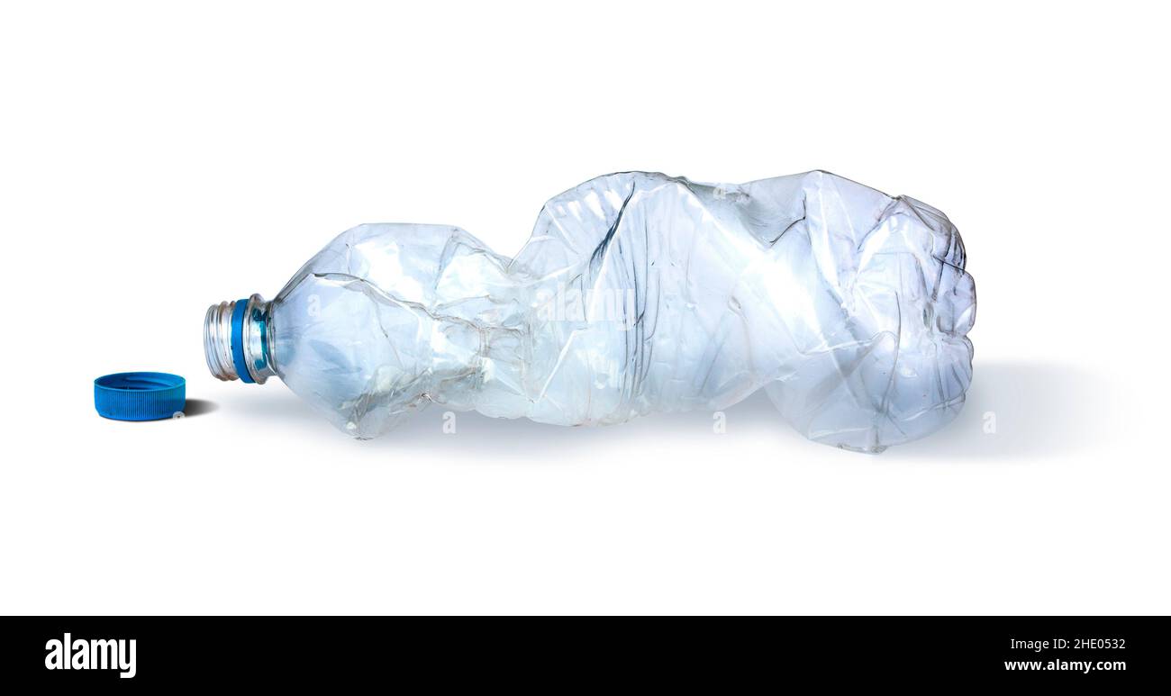Crushed Water Bottle isolated on white background Stock Photo