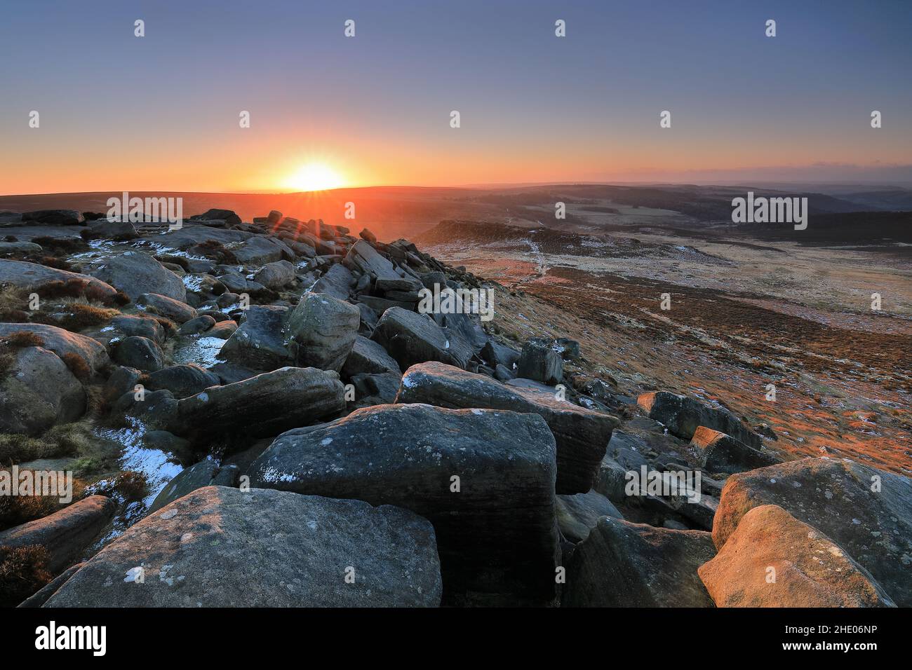 The view from Higger Tor on Hathersage Moor in the Peak District National Park, South Yorkshir, England Stock Photo