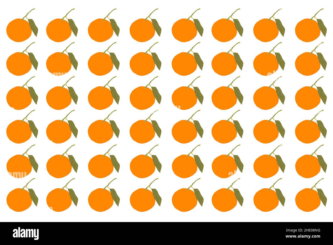 Orangen mit Blatt vor weißem oder gelbem Hintergrund in der Reihe oder blattfüllend Stock Photo