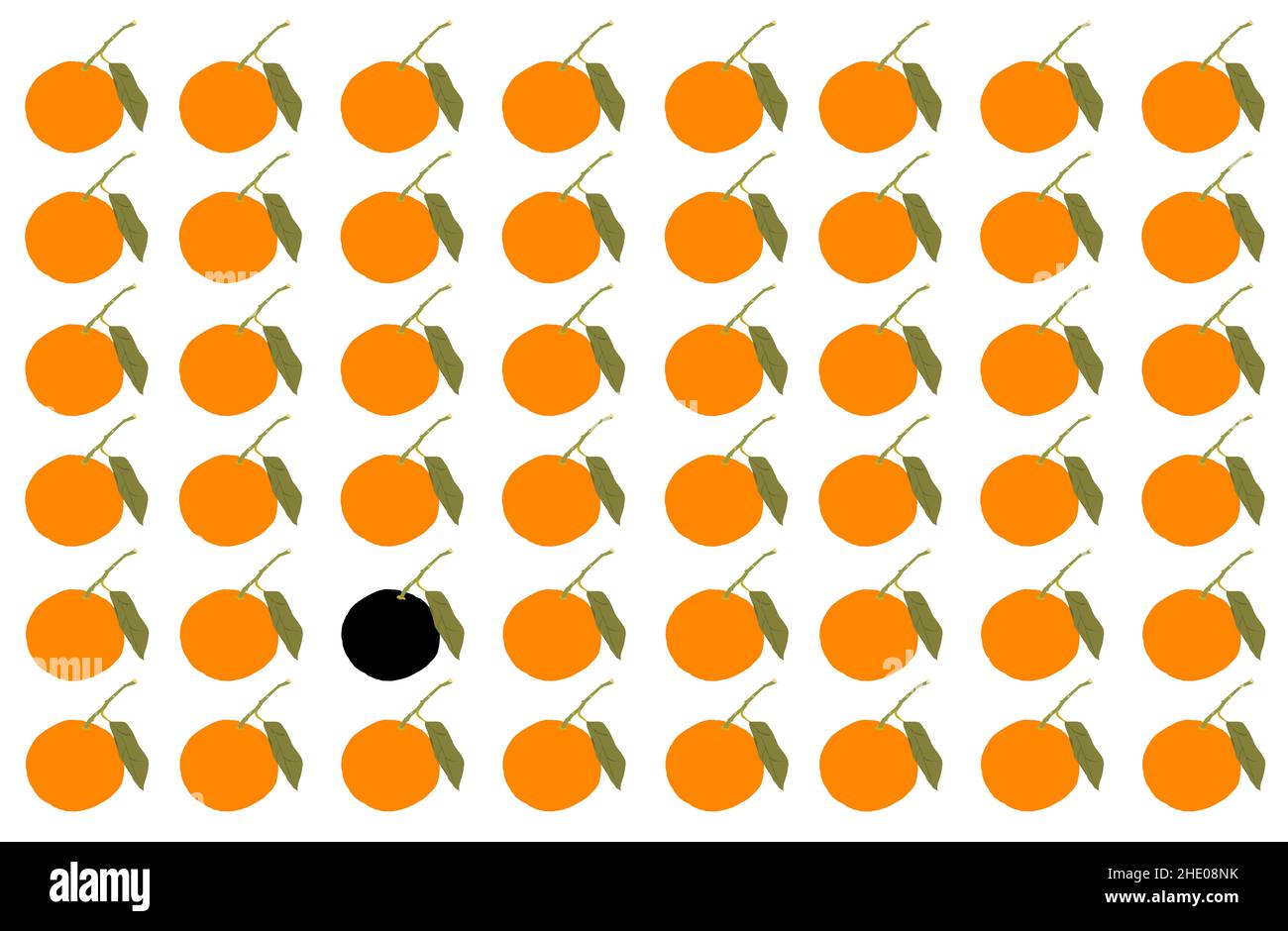 Orangen mit Blatt vor weißem oder gelbem Hintergrund in der Reihe oder blattfüllend Stock Photo