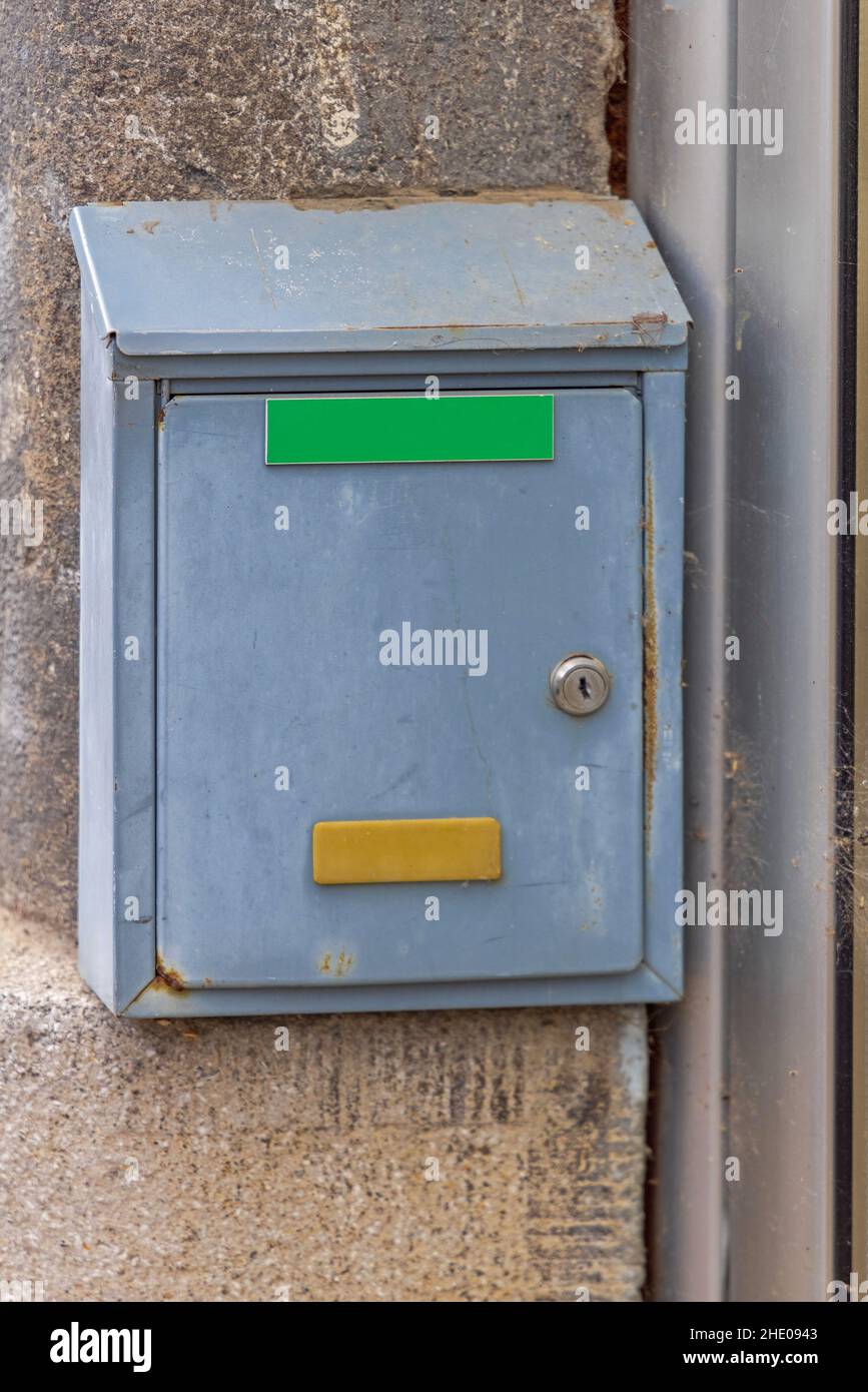 Wall Mounted Mailbox With Green Name Tag Stock Photo Alamy