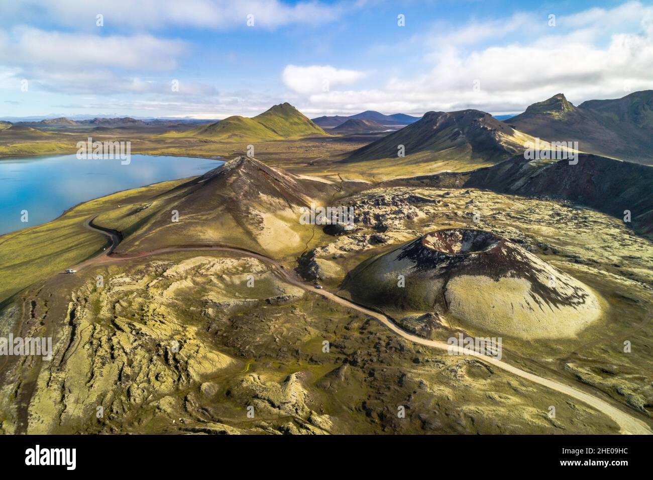 Aerial view of scenic landscape near Landmannalaugar, Sudurland, Iceland Stock Photo