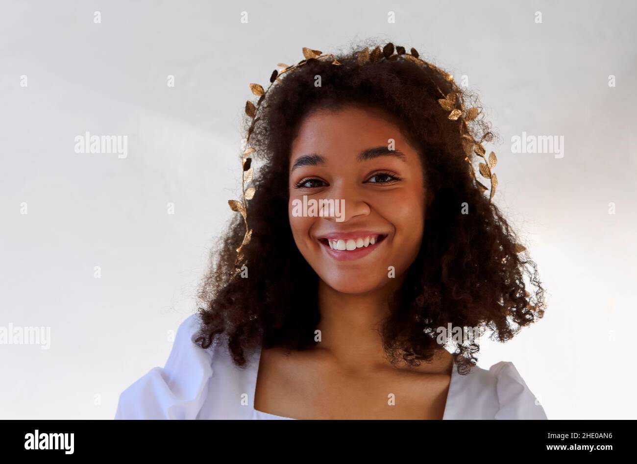 Close up portrait of cute african-american woman with curly hair in ...