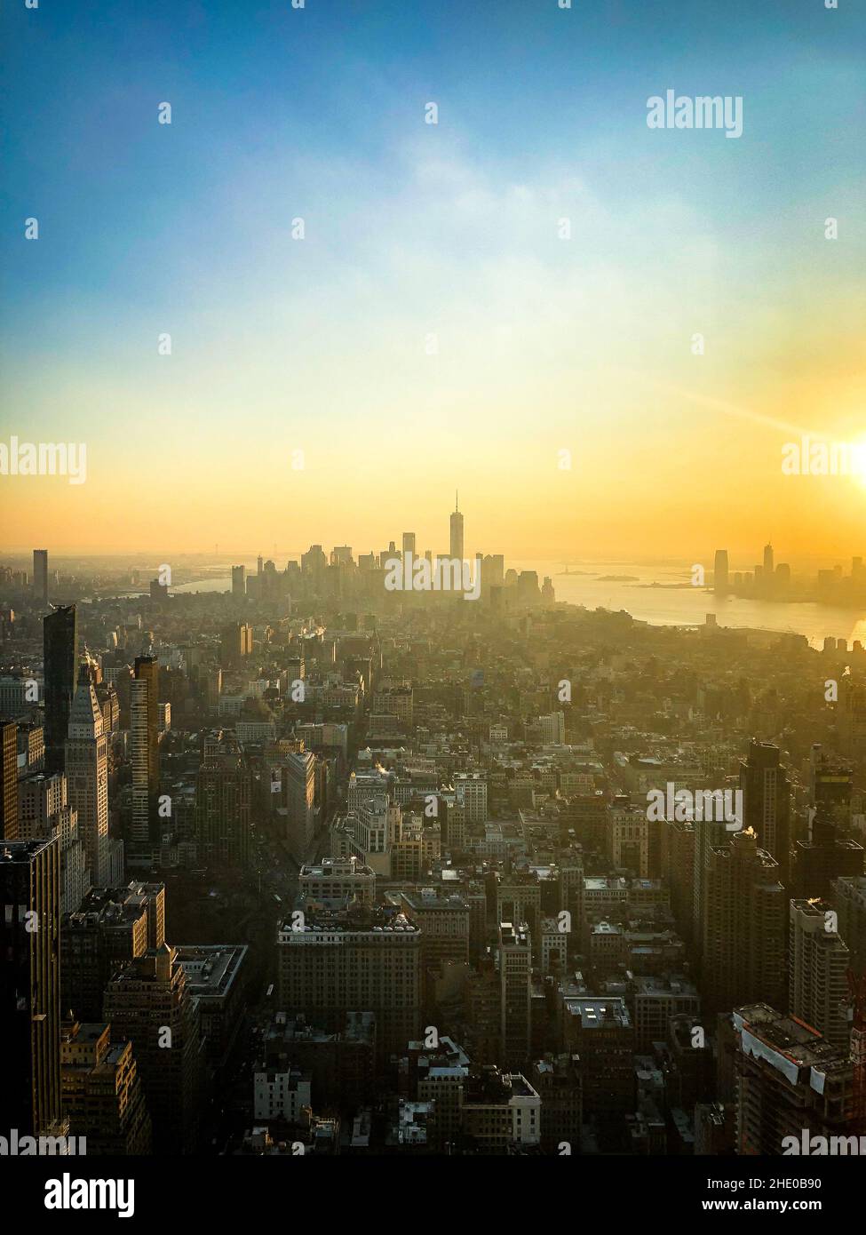 Aerial view of New York City during the beautiful sunset Stock Photo