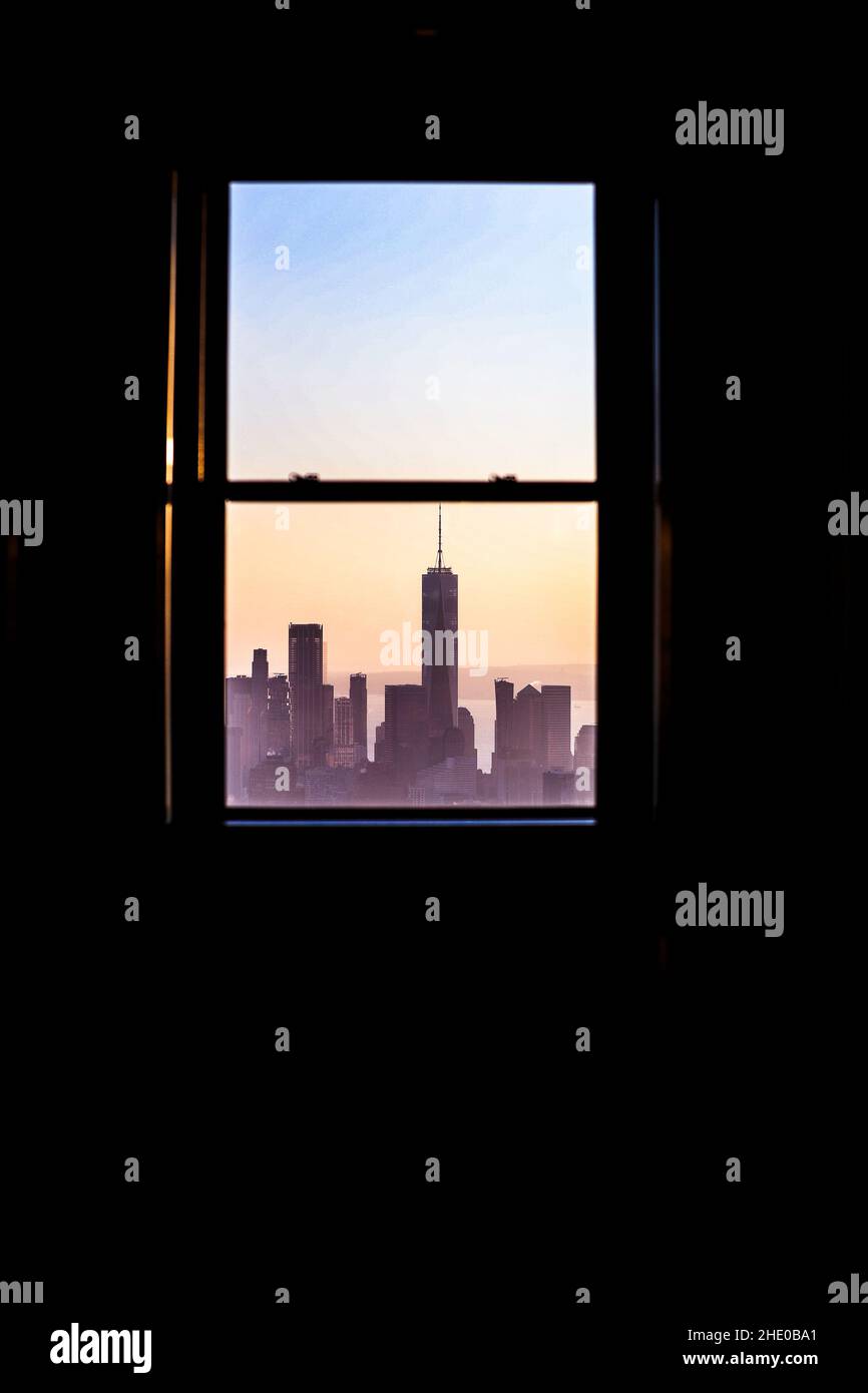 Beautiful shot of New York City through the window Stock Photo