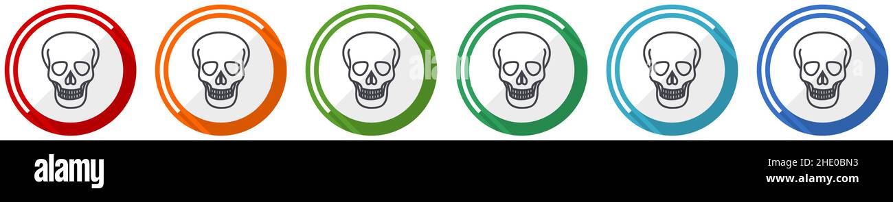 Skull icon set, flat design vector illustration in 6 colors options for ...