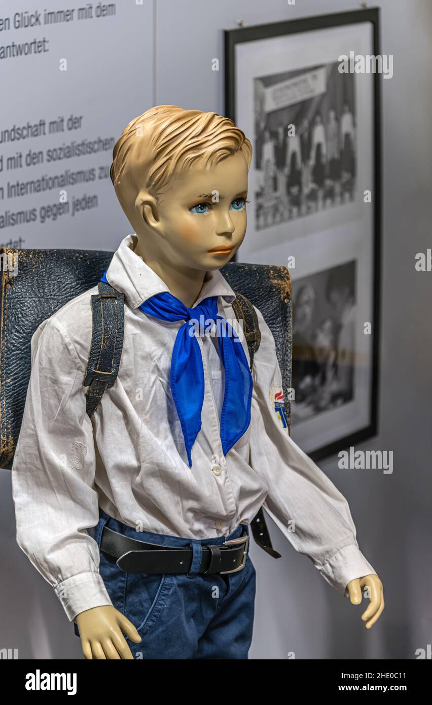 Mannequin in DDR Young Pioneer school uniform on display at the DDR Museum in Dresden, Germany Stock Photo