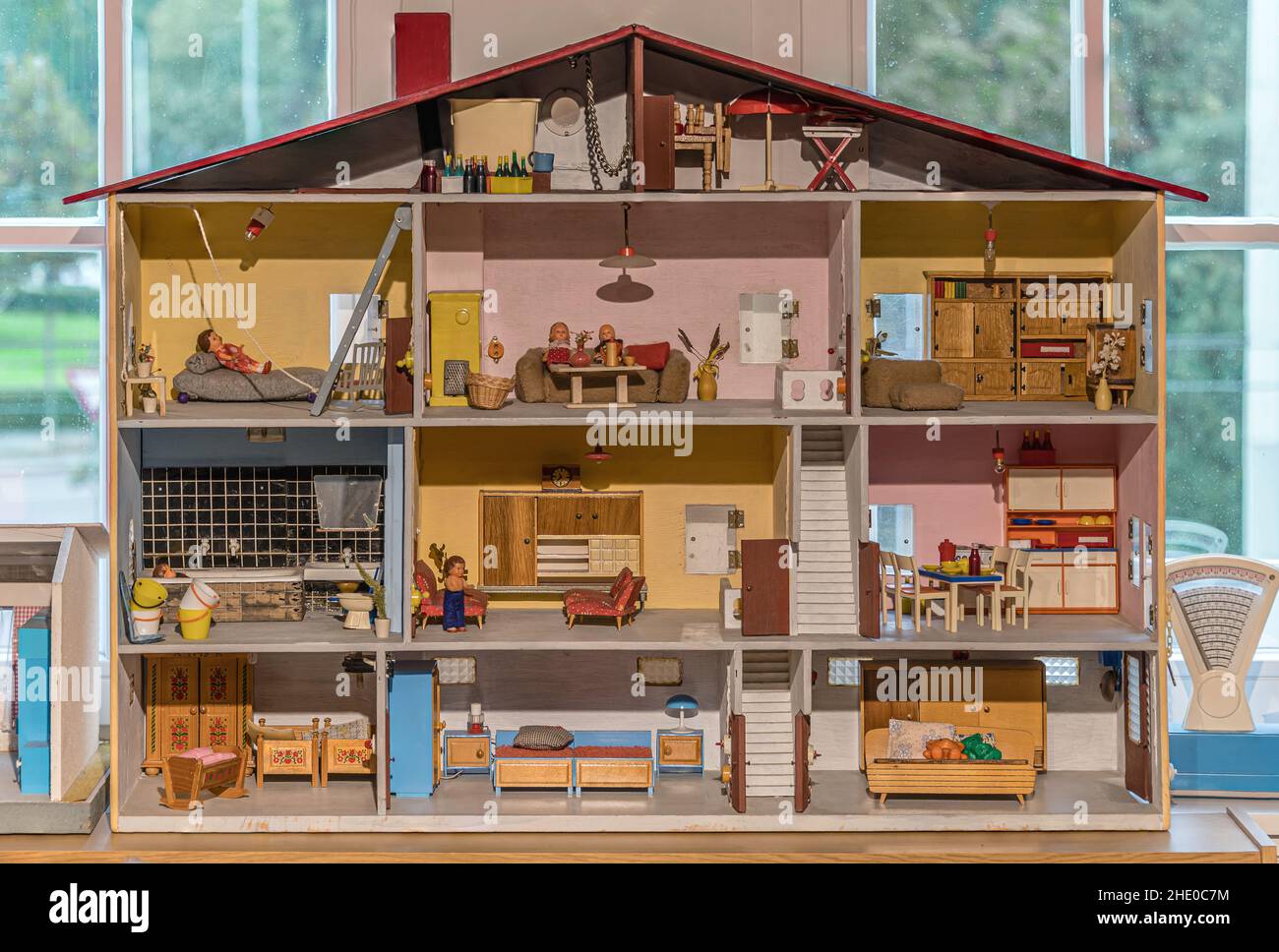 Closeup of a retro style east german dollhouse at the 'Die Welt der DDR' Museum Dresden, Germany Stock Photo