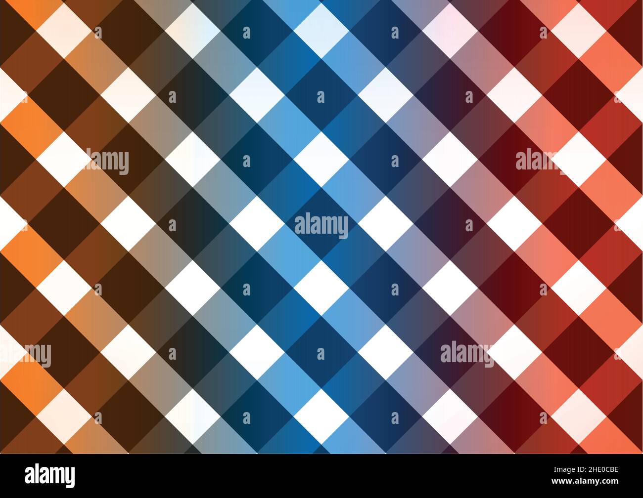 Grid, mesh wide lines 45°. Intersecting stripes. Regular grating, lattice texture. Interlocking, criss-cross geometric illustration orange blue red Stock Vector