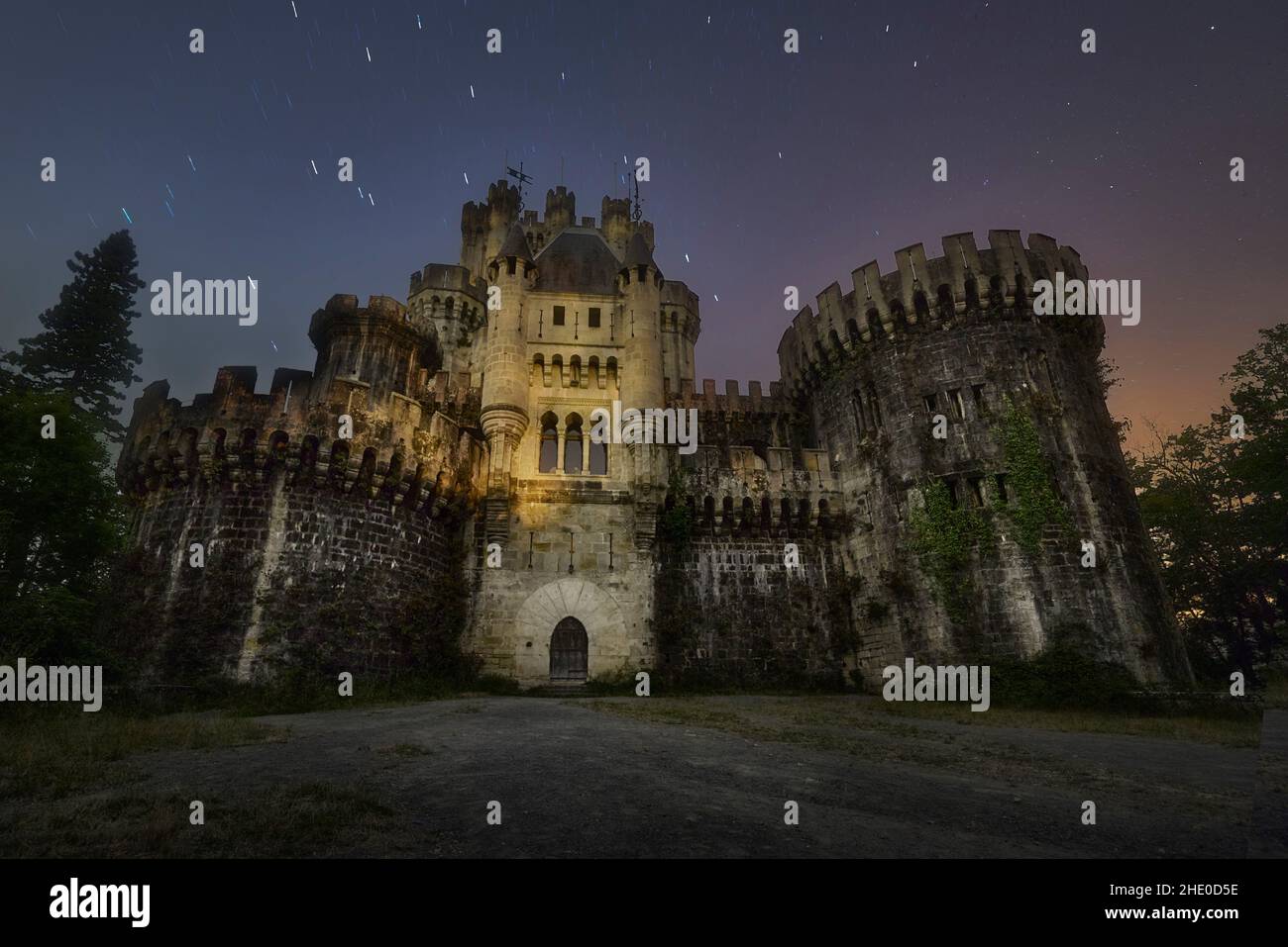 Butrón castle at night (Gatica - Basque Country - Spain) Stock Photo