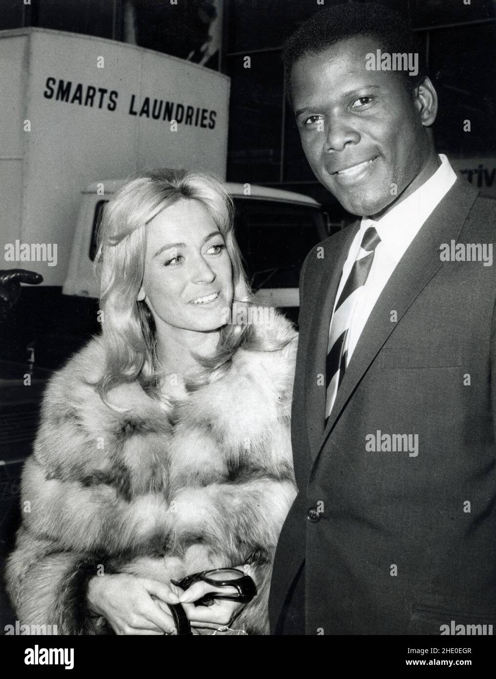 Sidney Poitier and Suzy Kendall, circa 1967. Stock Photo