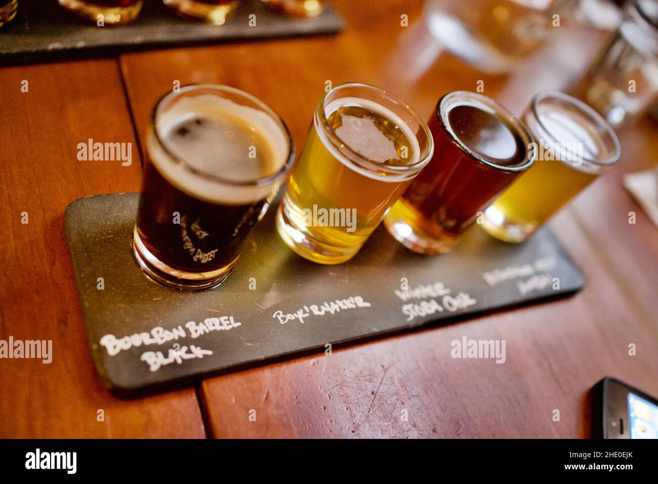 Beer flight at Thomas Foolery Bar and restaurant in Washington D.C., USA Stock Photo