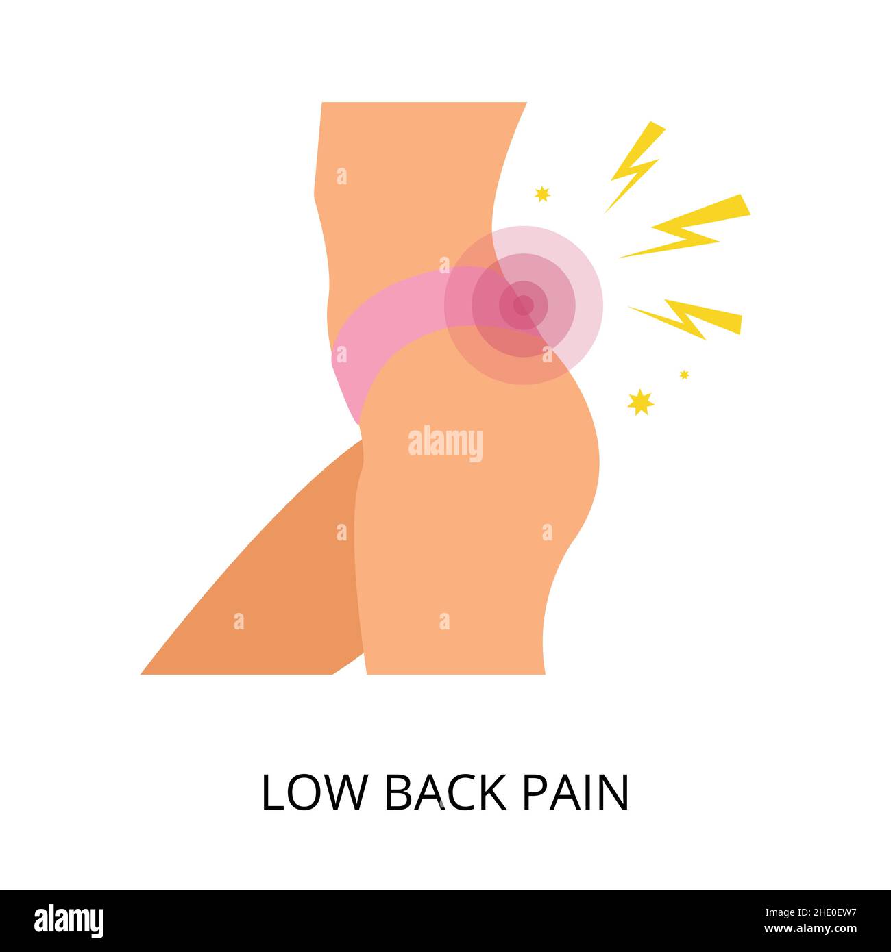 Body of woman suffering from acute low back pain vector illustration. Menstrual cramps, injury, inflammation concept. Symptom, backachche, rheumatism Stock Vector