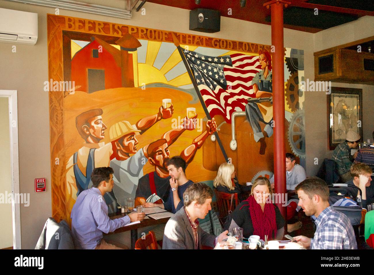 Meridian Pint restaurant is American/Southern fare & big craft-beer list in rustic reclaimed-wood digs in Washington D.C., USA Stock Photo