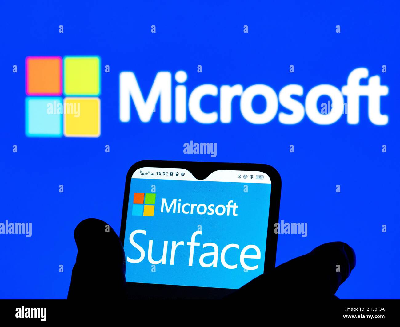 In this photo illustration a Microsoft Surface logo seen displayed on a smartphone. (Photo by Igor Golovniov / SOPA Images/Sipa USA) Stock Photo