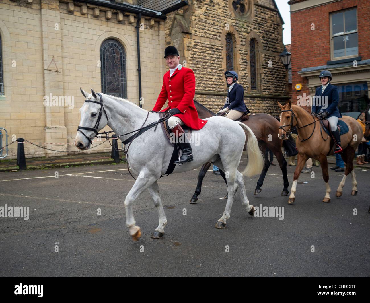Huntsman wearing traditional attire ready for the Middleton boxing day hunt. Malton. Stock Photo