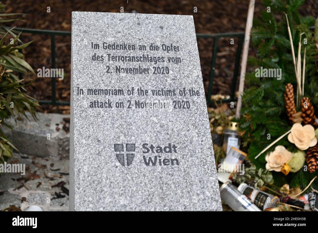 Vienna, Austria. Memorial stone for the victims of the terrorist attack on November 02, 2020 Stock Photo