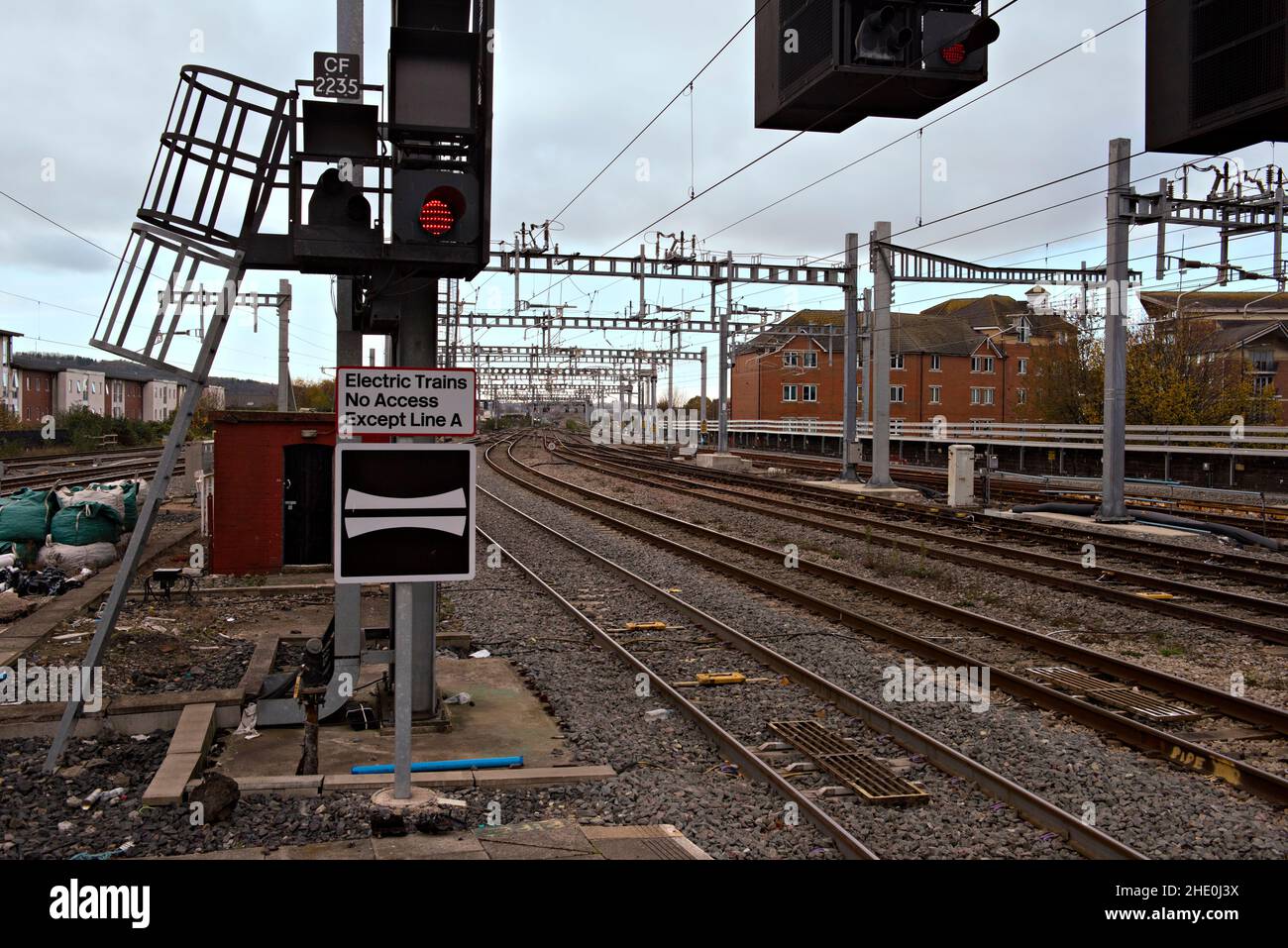 Cardiff Central Railway Station, Wales, United Kingdom The newly electrified infrastructure is evident Stock Photo