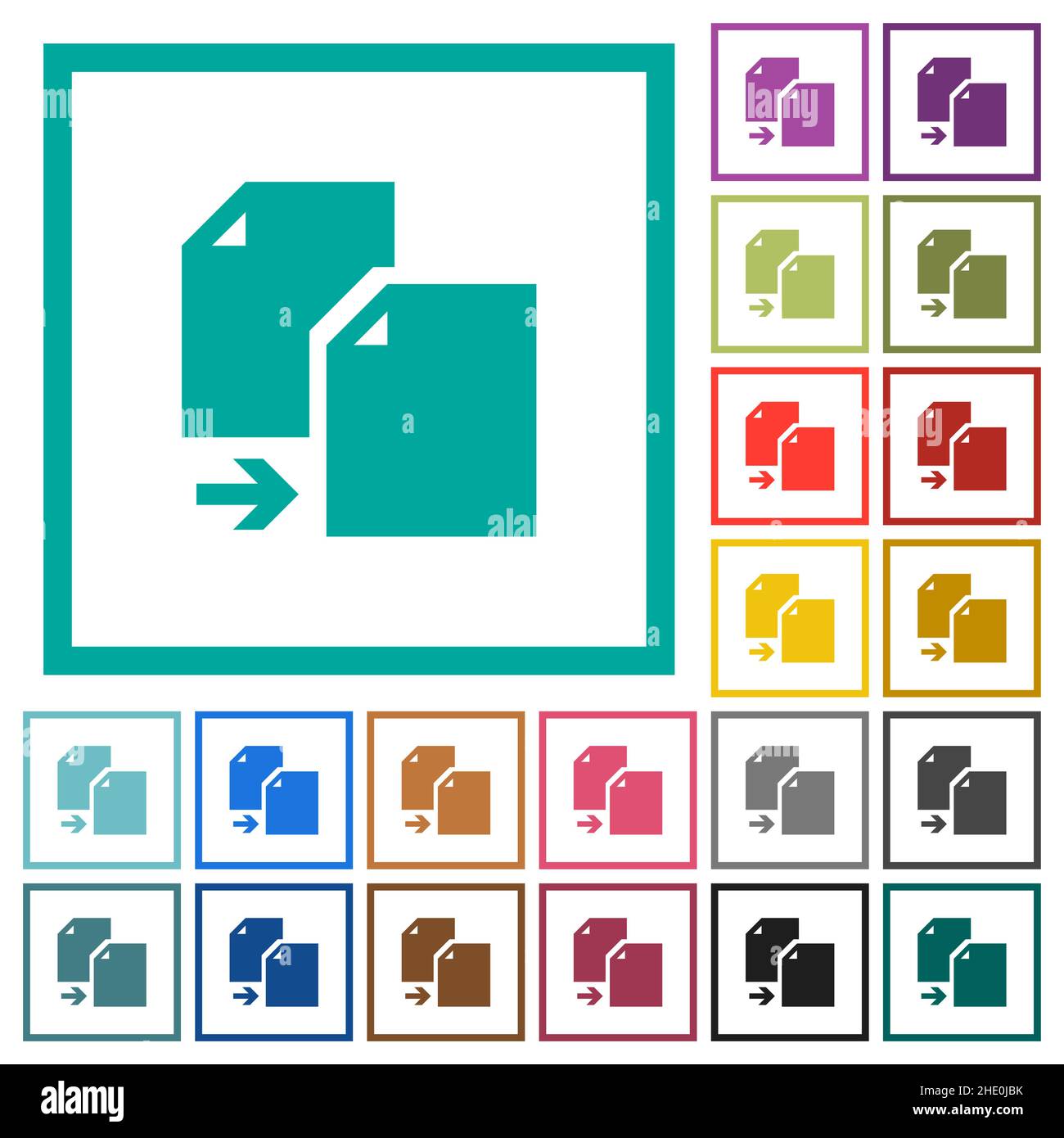 Copy document solid flat color icons with quadrant frames on white ...